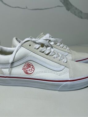 Vans Old Skool Rose Floral Canvas Women's 10.5 Mens 9 Sneakers White cream FLAW